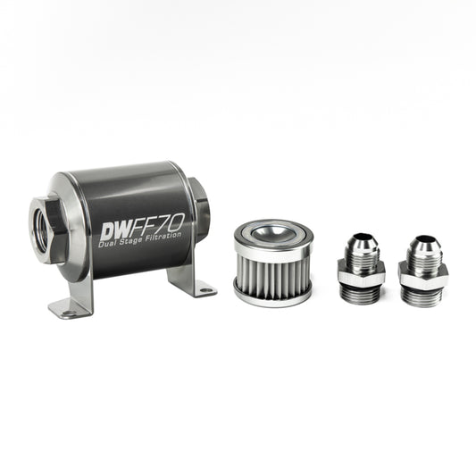 DeatschWerks Stainless Steel 8AN 5 Micron Universal Inline Fuel Filter Housing Kit (70mm)