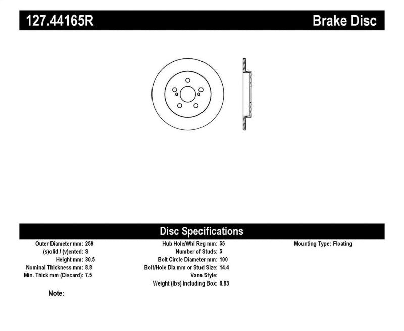 StopTech SportStop 11-12 Lexus CT200H / 09-10 Pontiac Vibe Slotted & Drilled Right Rear Rotor